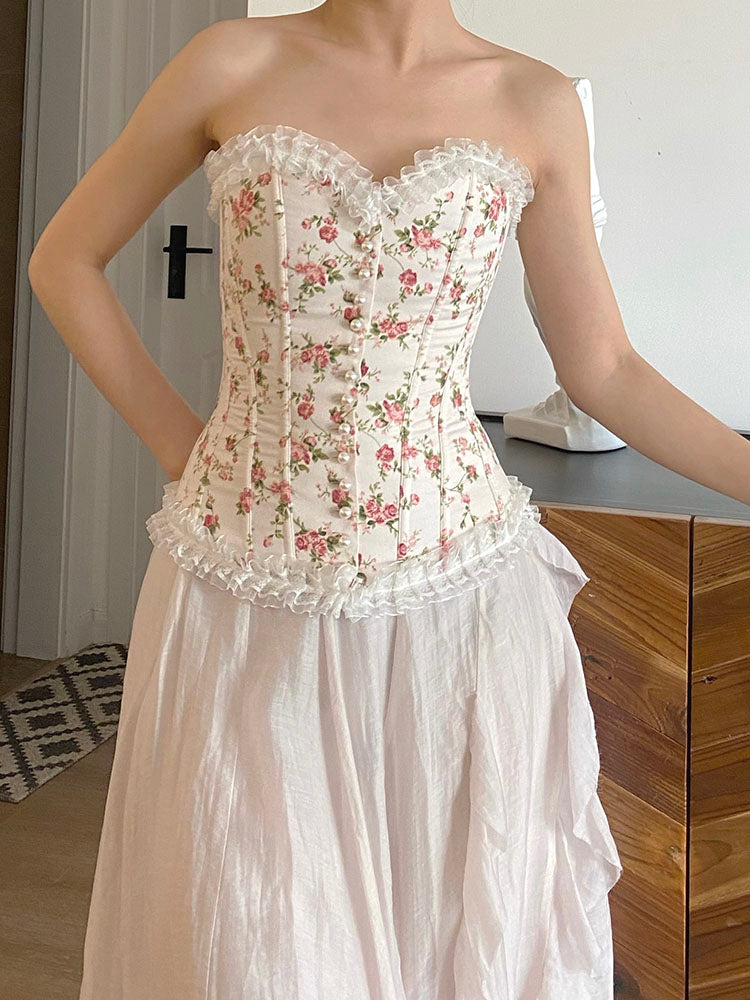 Vintage Floral Lace up Corset Top