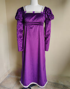 Handmade Custom made Satin Puff Sleeves Regency Dress