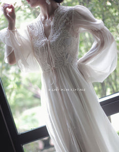 [Preorder] Handmade 30s Lace Princess bridal morning Cardi Gown
