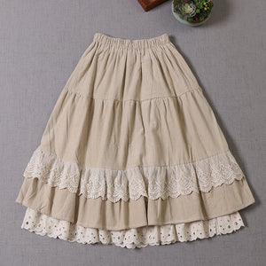 Retro Embroidery Cottagecore Cotton Skirt