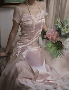 Handmade Vintage Dreamy Princess Pink Bow Stitched Dress Gown