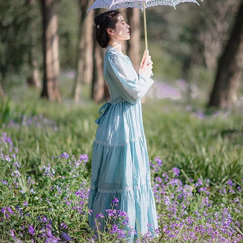 Gunne sax Style 70s Prairie Blue Swing Dress M I Retro Fairy Gunne sax Style 70s Prairie Blue Swing Dress M I Retro Fairy