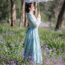 Load image into Gallery viewer, Gunne sax Style 70s Prairie Blue Swing Dress
