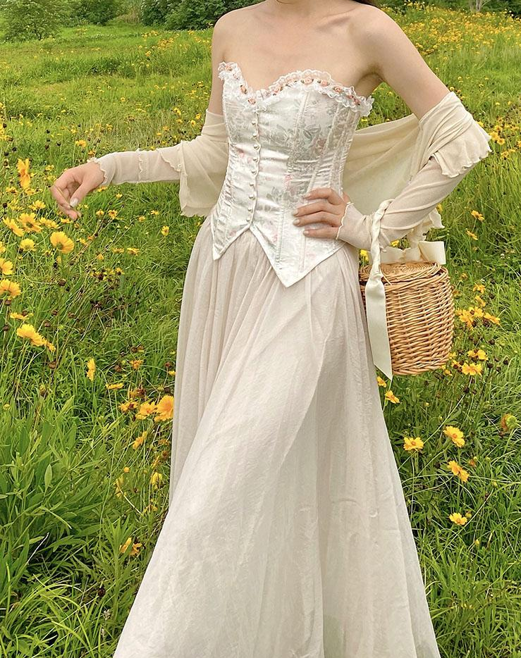 fairy corset dress Vintage Remake Rose Jacquard Corset M I Retro Fairy