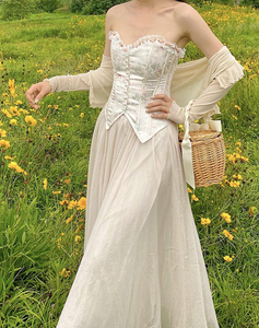Vintage Reproduction Rose Lace Stitching Jacquard Corset Bustier Top