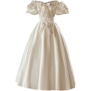 Retro Princess Puff Sleeves Bridal Dress Bridesmaid Wedding Guest Dress