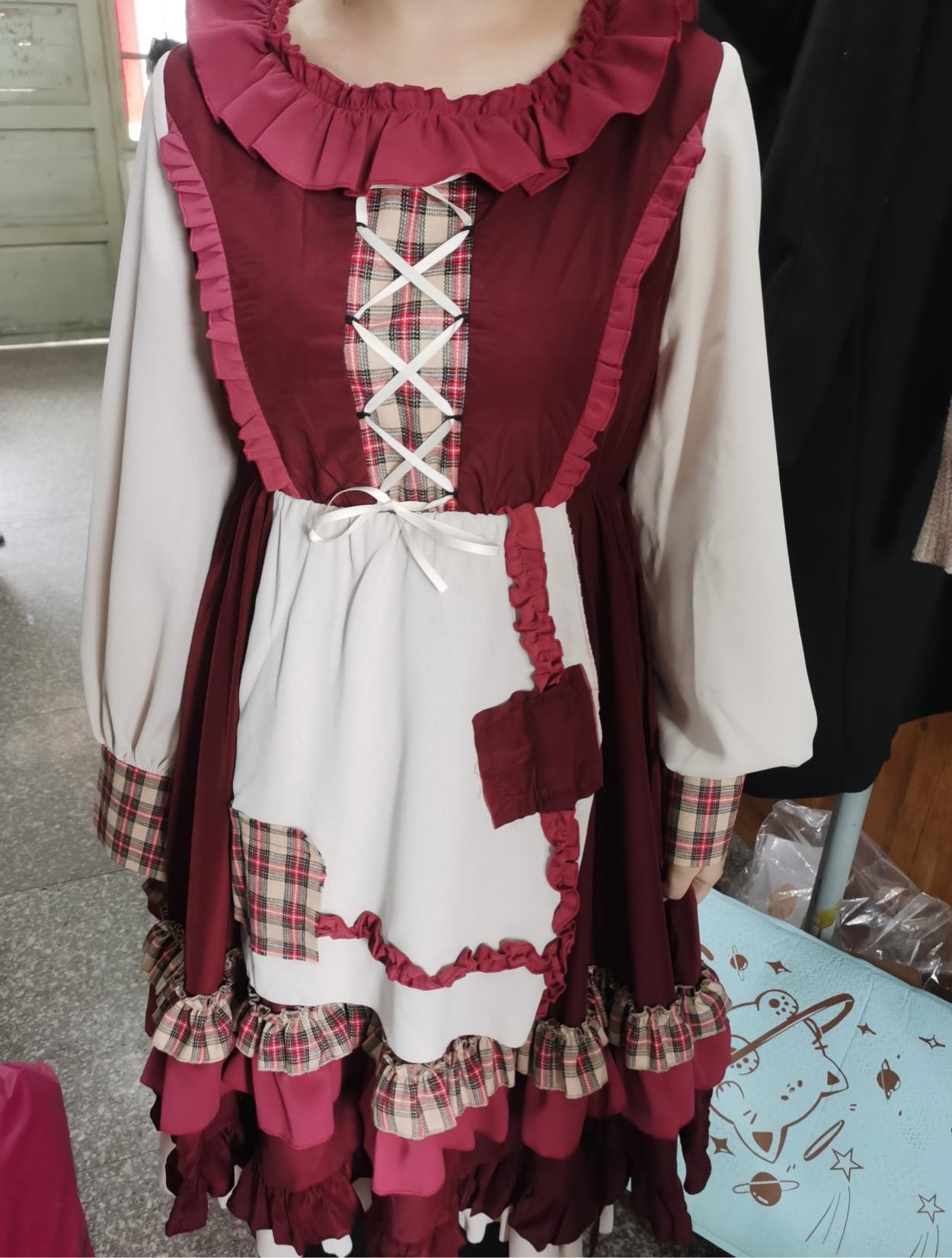Cottagecore Red Dress Hooded Cape Set