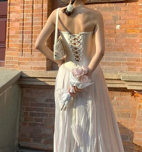 Vintage Reproduction Silk Lace up Corset Bustier Top