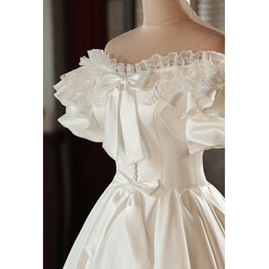 Retro Princess Puff Sleeves Bridal Dress Bridesmaid Wedding Guest Dress