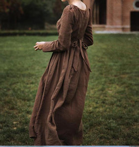 Movie Inspired Vintage Linen Square Collar Prairie Dress