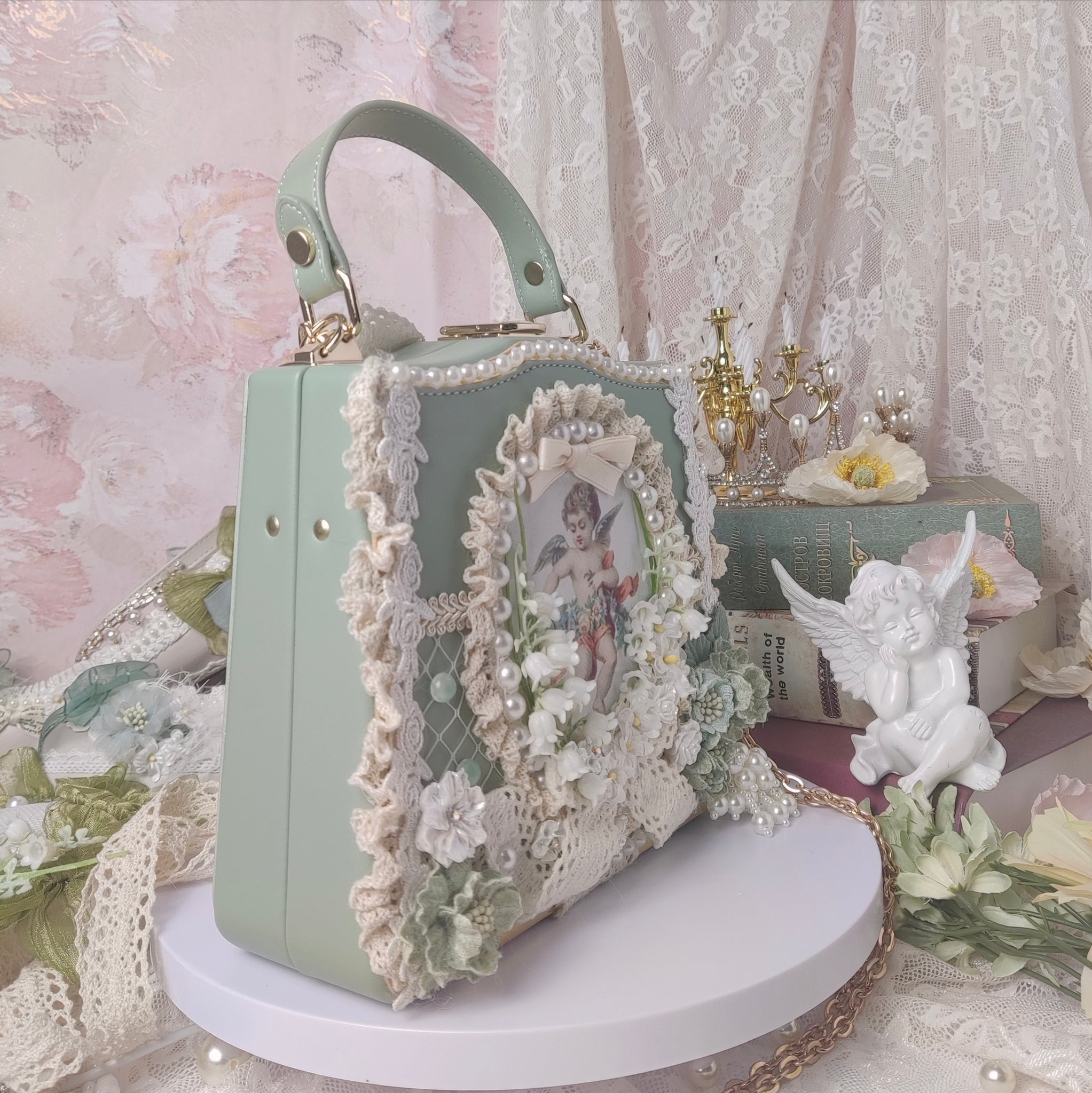 Handmade Angelcore Pearl Studded Hand Bag – Retro Fairy