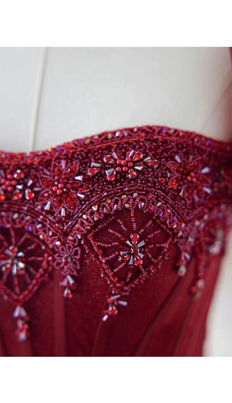 Handmade Tulle Embellished Red Prom Evening Dress Customize Size I Retro Fairy Handmade Tulle Embellished Red Prom Evening Dress Customize Size I Retro Fairy