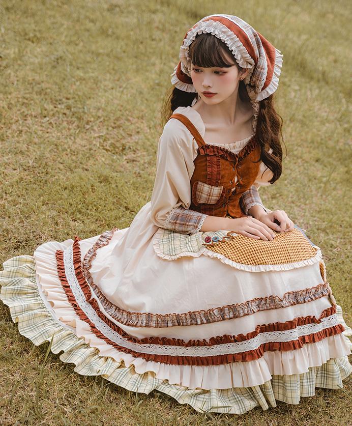Cottagecore Vintage Shepherdess Dress Vest Set – Retro Fairy