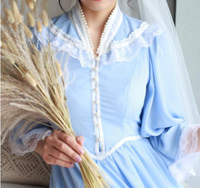 Load image into Gallery viewer, Vintage 70s Gunnesax Style Prairie Blue Dress
