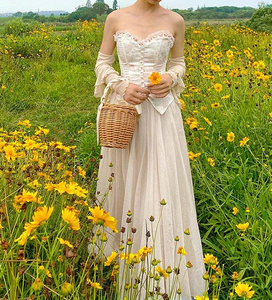 Vintage Reproduction Rose Lace Stitching Jacquard Corset Bustier Top