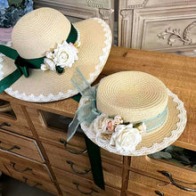 Load image into Gallery viewer, straw hat lolita hat vintage bonnet vintage hat
