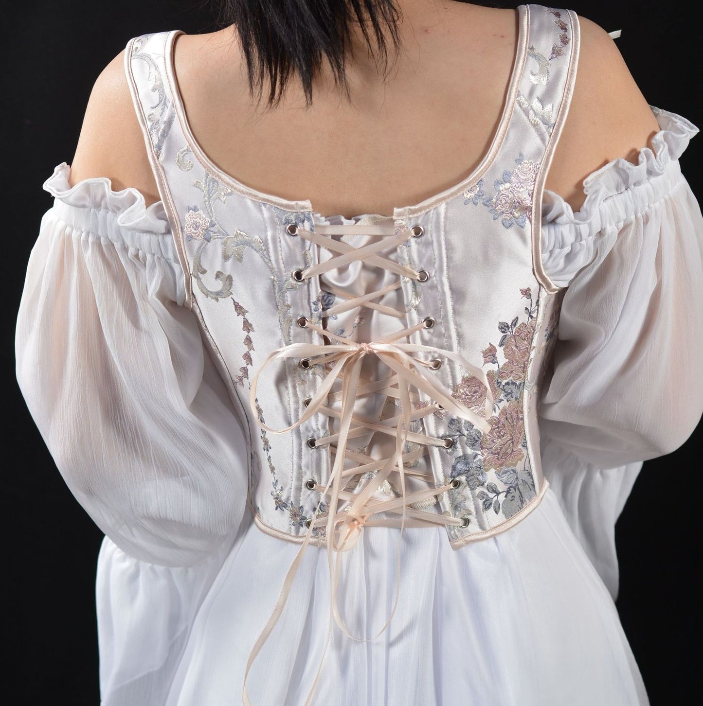 Vintage Remake Embroidery Lace up Corset