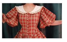 Load image into Gallery viewer, Vintage Remake Plaid Puff Sleeve Tea Dress
