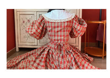 Load image into Gallery viewer, Vintage Remake Plaid Puff Sleeve Tea Dress
