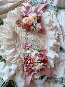 Handmade Vintage Straw Flower Bonnet Straw Hat