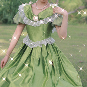 Retro Princess Puff Sleeves Green Prom Dress
