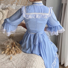 Load image into Gallery viewer, Vintage 70s Gunnesax Style Prairie Blue Dress
