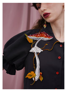 Cottagecore Mushroom Embroidery Blouse Top