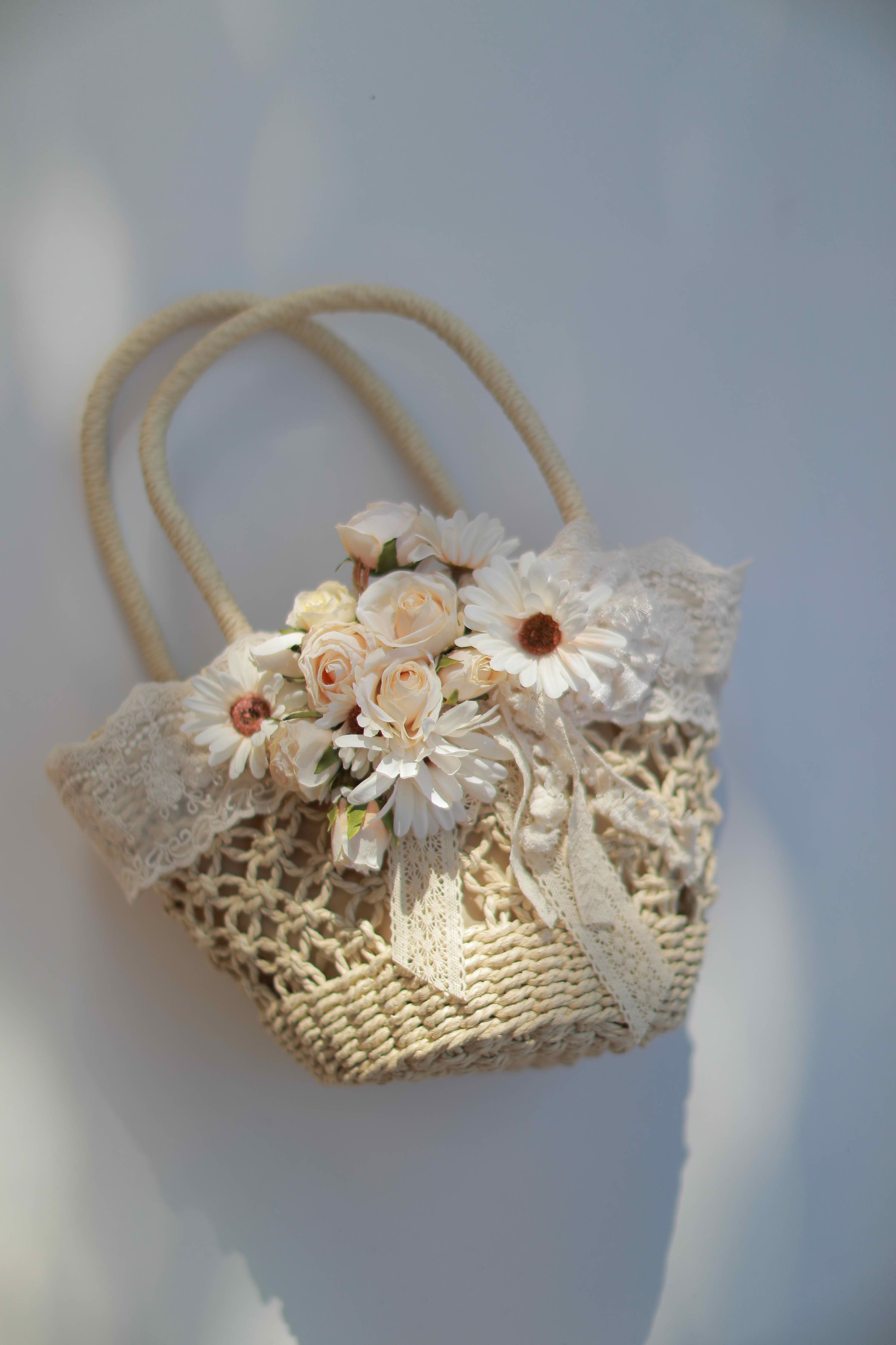 Womens Handmade Candy Color Flower Handbag Change Bag