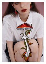 Load image into Gallery viewer, Handmade Cottagecore Mushroom Tie Shirt Accessory
