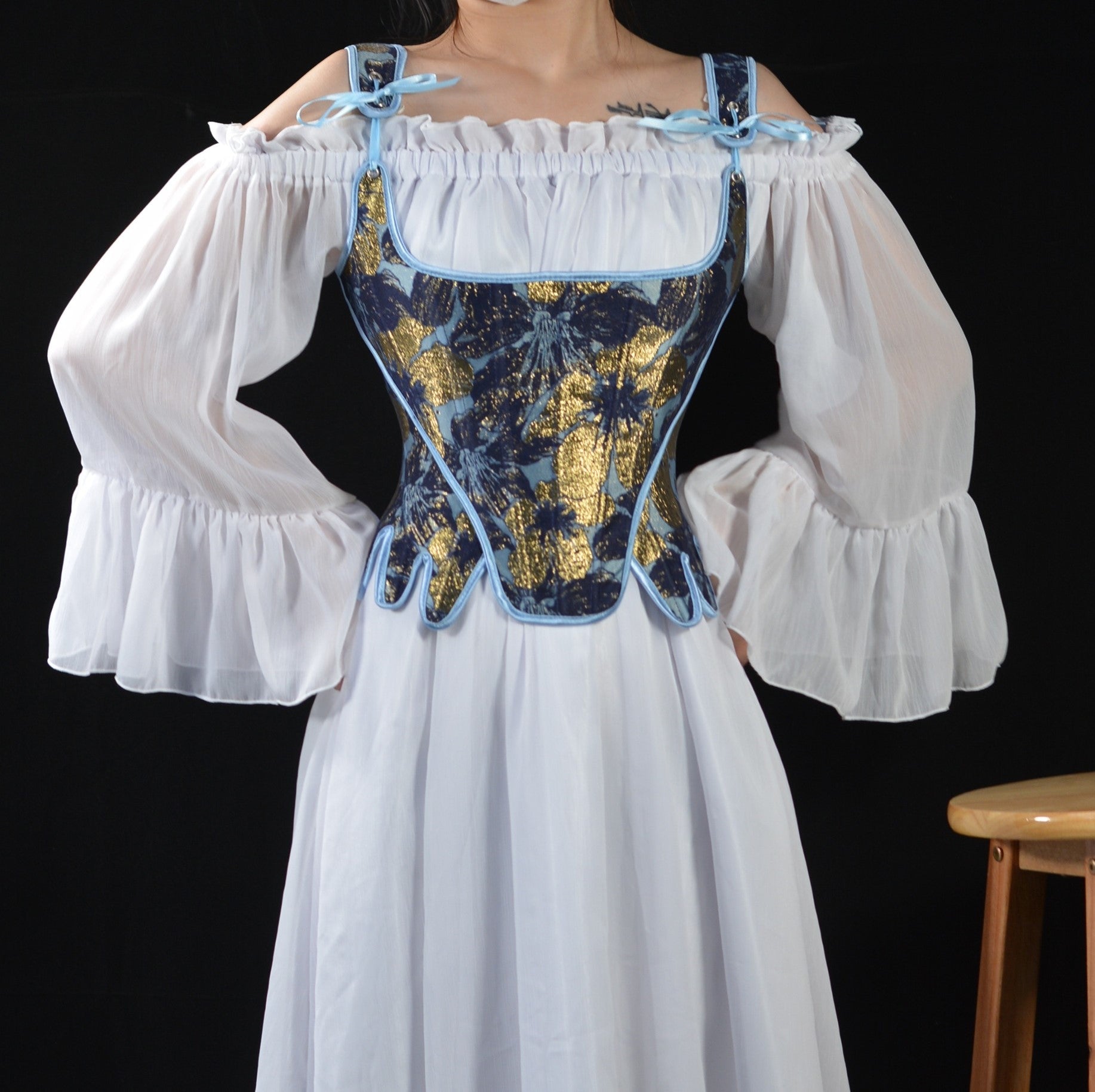 corset dress vintage 18th century Mint Green Floral 18th Century Stays