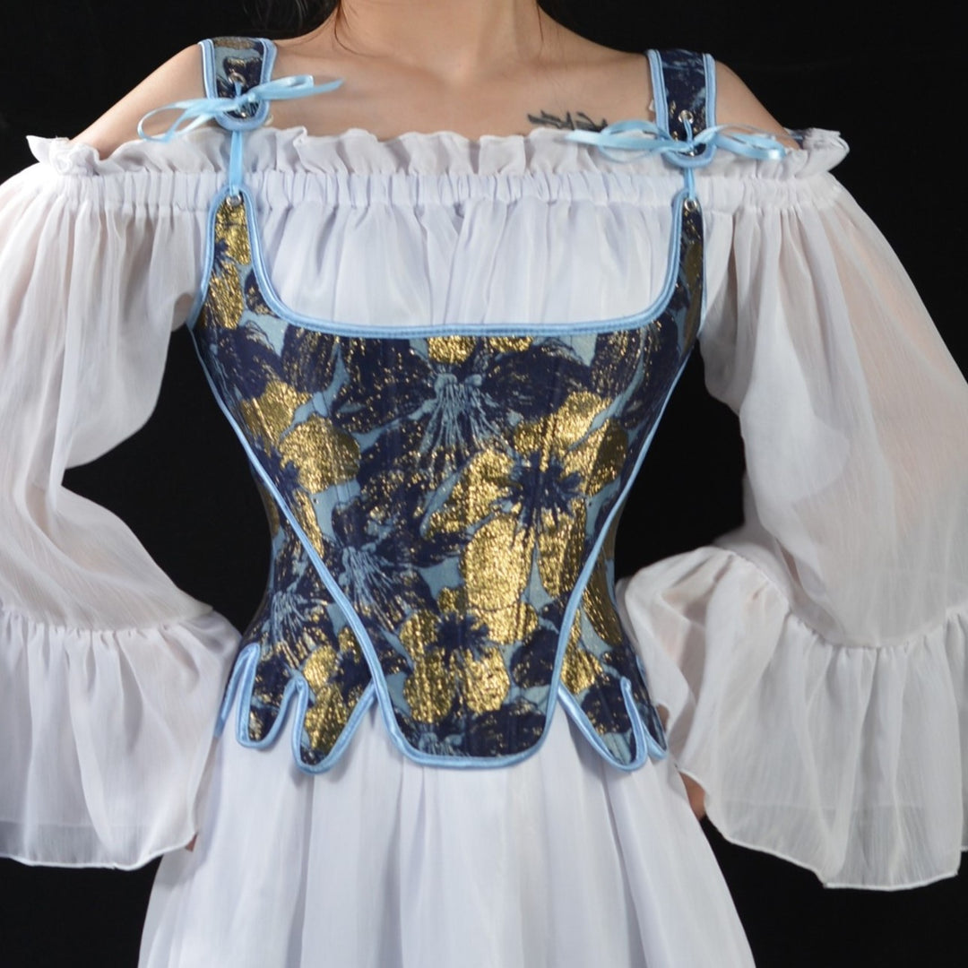 Corset Boned Bodice Victorian Bustier Jacquard Lace Renaissance