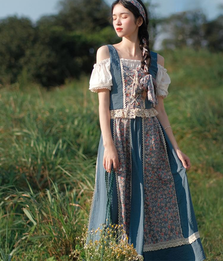 Vintage Bavarian Style Floral Cottagecore Top Skirt Set – Retro Fairy