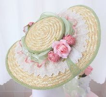 Load image into Gallery viewer, straw hat lolita hat vintage bonnet vintage hat
