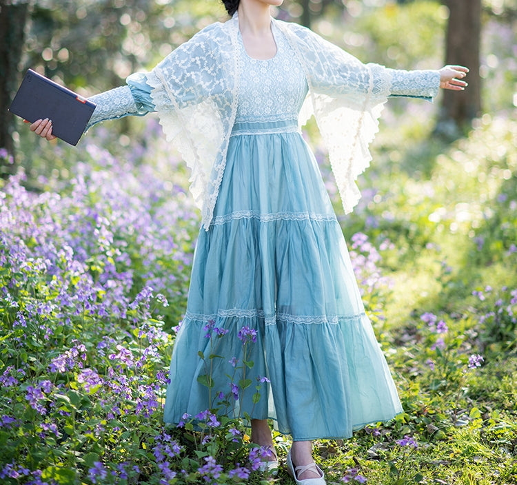 Gunne sax Style 70s Prairie Blue Swing Dress M I Retro Fairy Gunne sax Style 70s Prairie Blue Swing Dress M I Retro Fairy