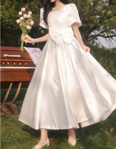 Retro 1950s Puff Sleeves Bridal Dress