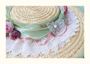 Handmade Vintage Straw Flower Bonnet Straw Hat