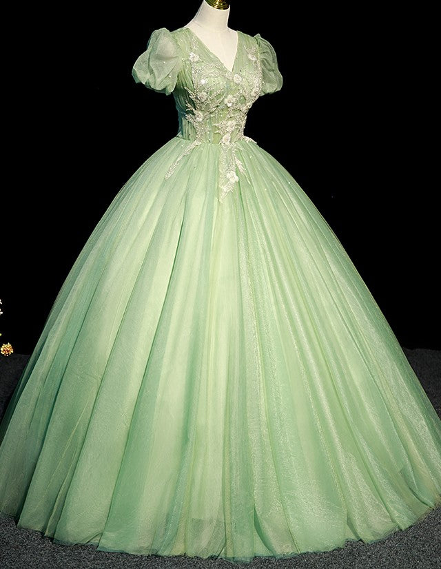 Fairycore V Neck Studded Green Prom Dress 3XL I Retro Fairy
