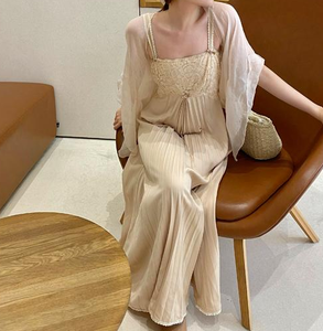 Handmade Vintage Fringe Embroidered Morandi Girdle Waistband Dress Set