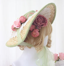 Load image into Gallery viewer, straw hat lolita hat vintage bonnet vintage hat
