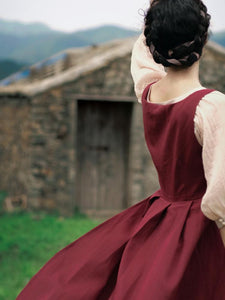 Cottagecore Plaid Fabric Stitched Pinafore Dress