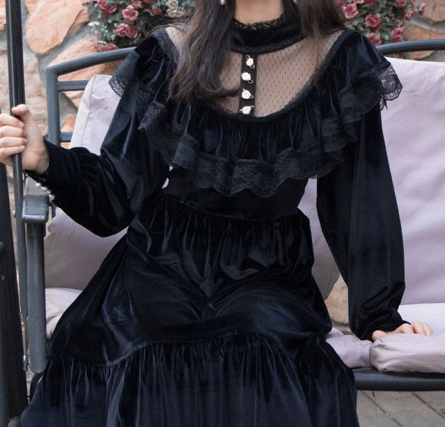 30s Dark Academia Gothic Style Dress