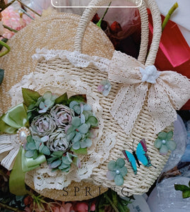 Handmade Cottagecore Flower Decor Straw Handbag Purse