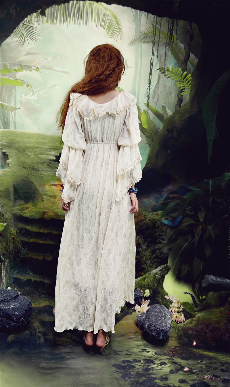 Whismical Puff Sleeves Nymph Dress L (Length- 52 inches/ 133 cm) I Retro Fairy Whismical Puff Sleeves Nymph Dress L (Length- 52 inches/ 133 cm) I Retro Fairy