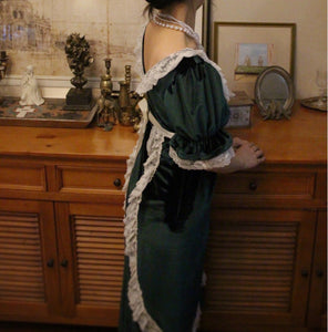 Vintage 30s Velvet Green Dress