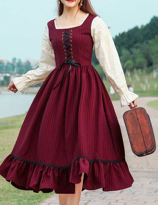 Cottagecore Lace up vintage cotton dress