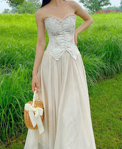 Vintage Reproduction Rose Lace Stitching Jacquard Corset Bustier Top