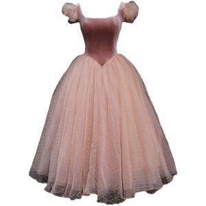 Retro Princess Pink Puff Sleeves Prom Evening Dress