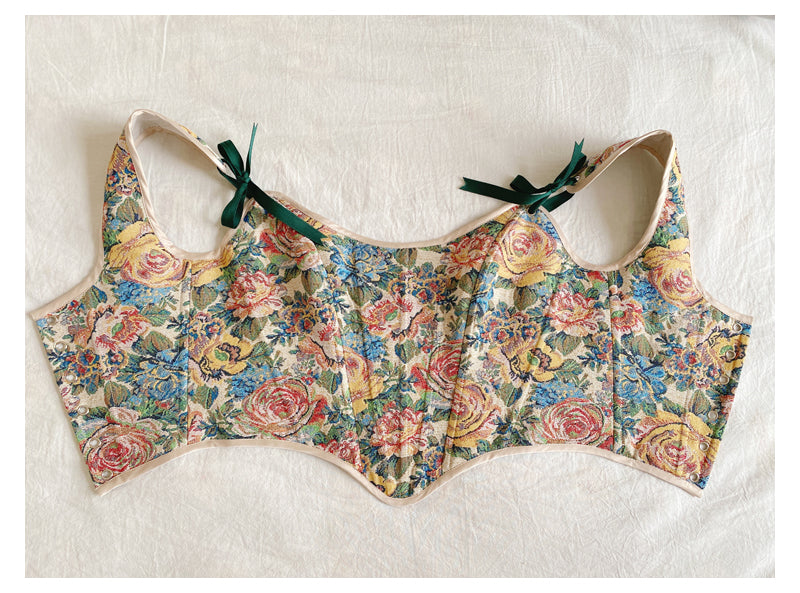 Handmade Vintage Remake Floral Jacquard Corset