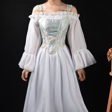 Lace-up Corset Belt Vintage Renaissance Medieval Bell Sleeve Dress