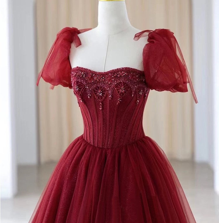 Handmade Tulle Embellished Red Prom Evening Dress Customize Size I Retro Fairy